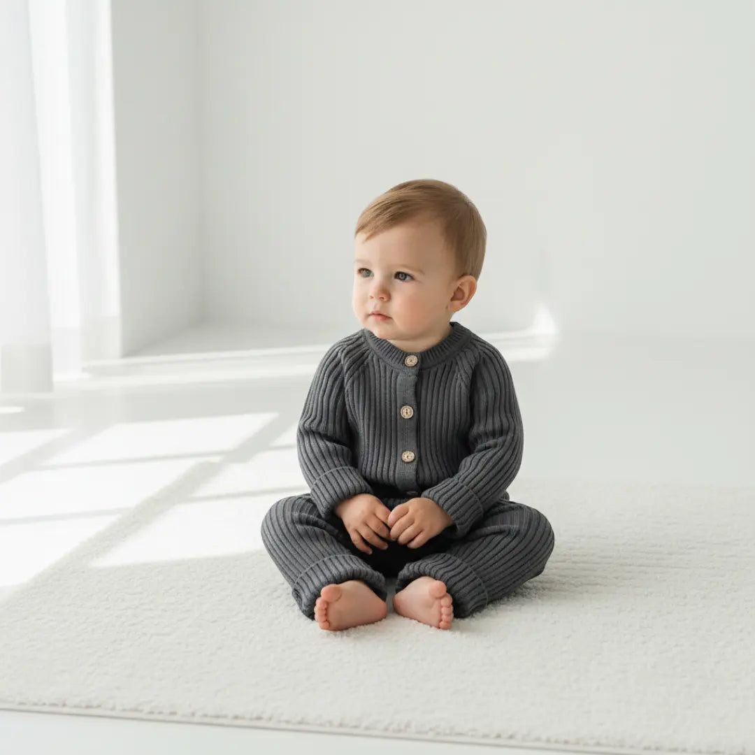 Rafa Ribbed Knit Romper - Charcoal ORELIE