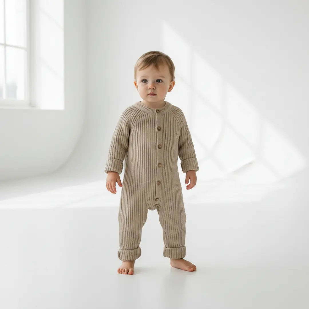 Rafa Ribbed Knit Romper - Sand ORELIE