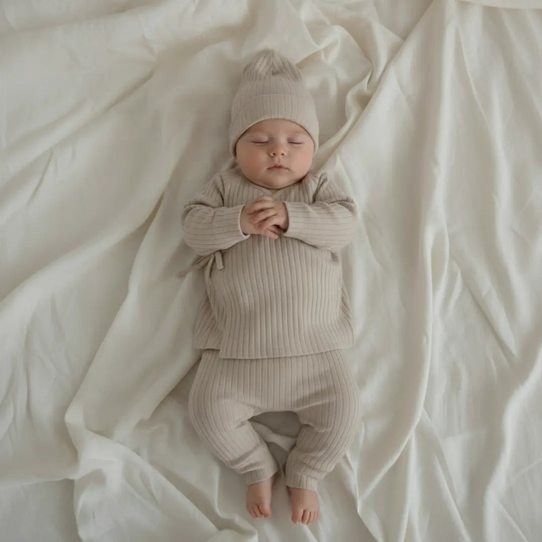 Mara Newborn Ribbed Set - Oat ORELIE