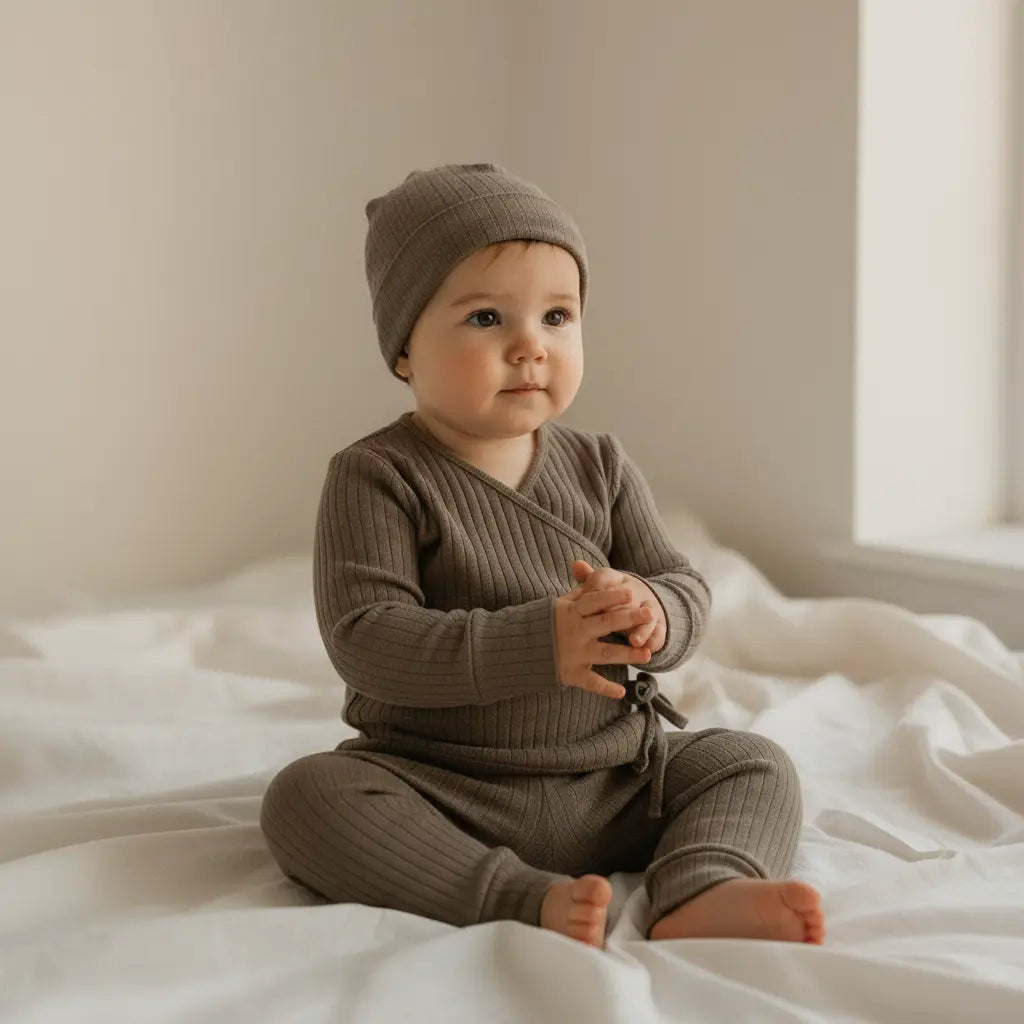 Mara Newborn Ribbed Set - Cocoa ORELIE