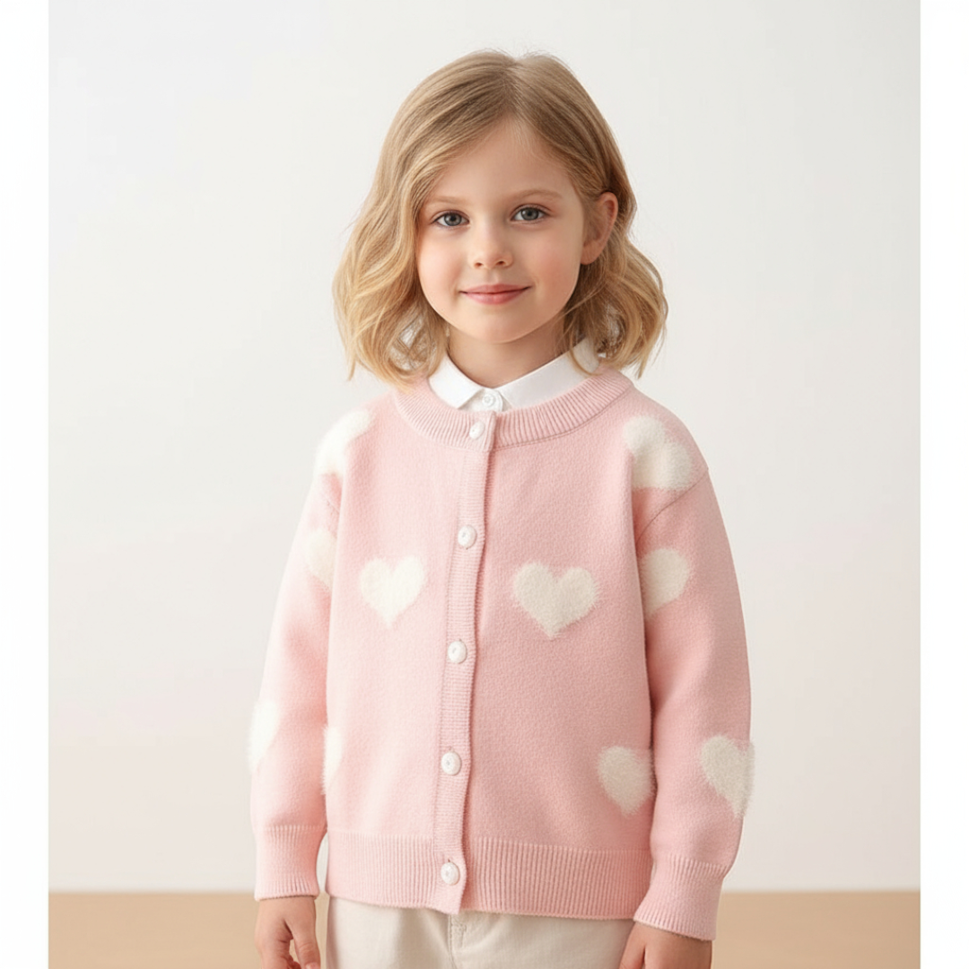 Amélie Heart Knit Cardigan - Pink