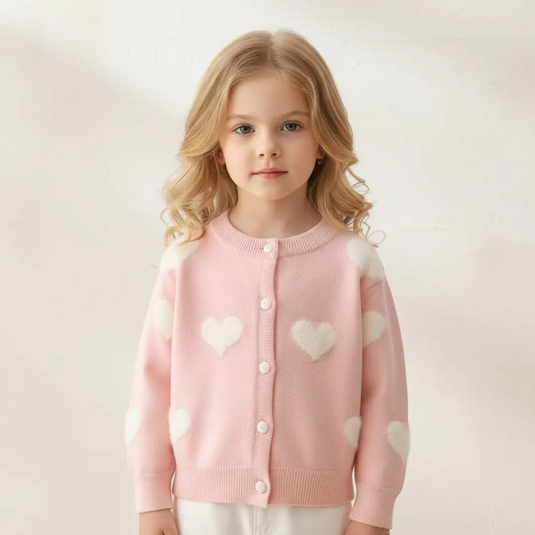 Amélie Heart Knit Cardigan - Pink ORELIE