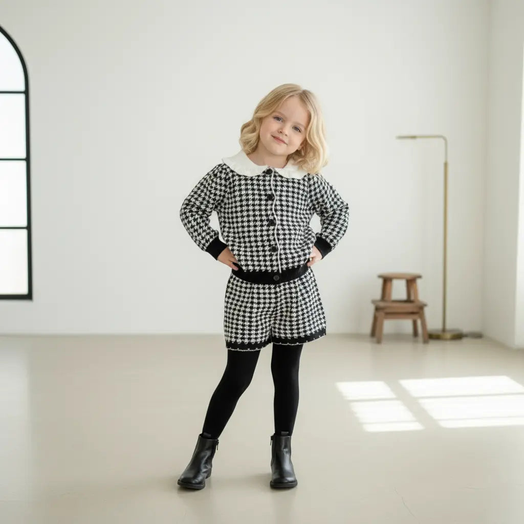 Elara Houndstooth Knit Set - Black ORELIE