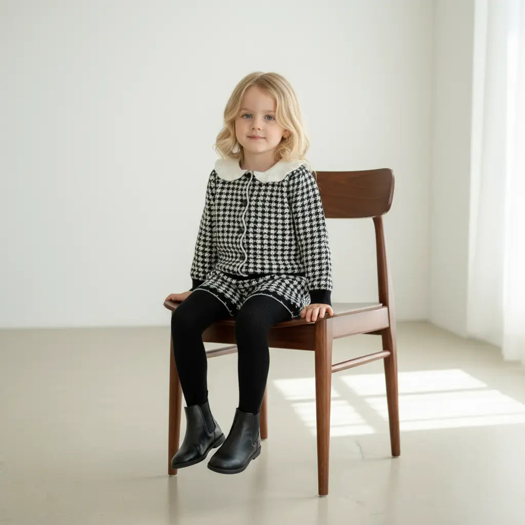 Elara Houndstooth Knit Set - Black ORELIE