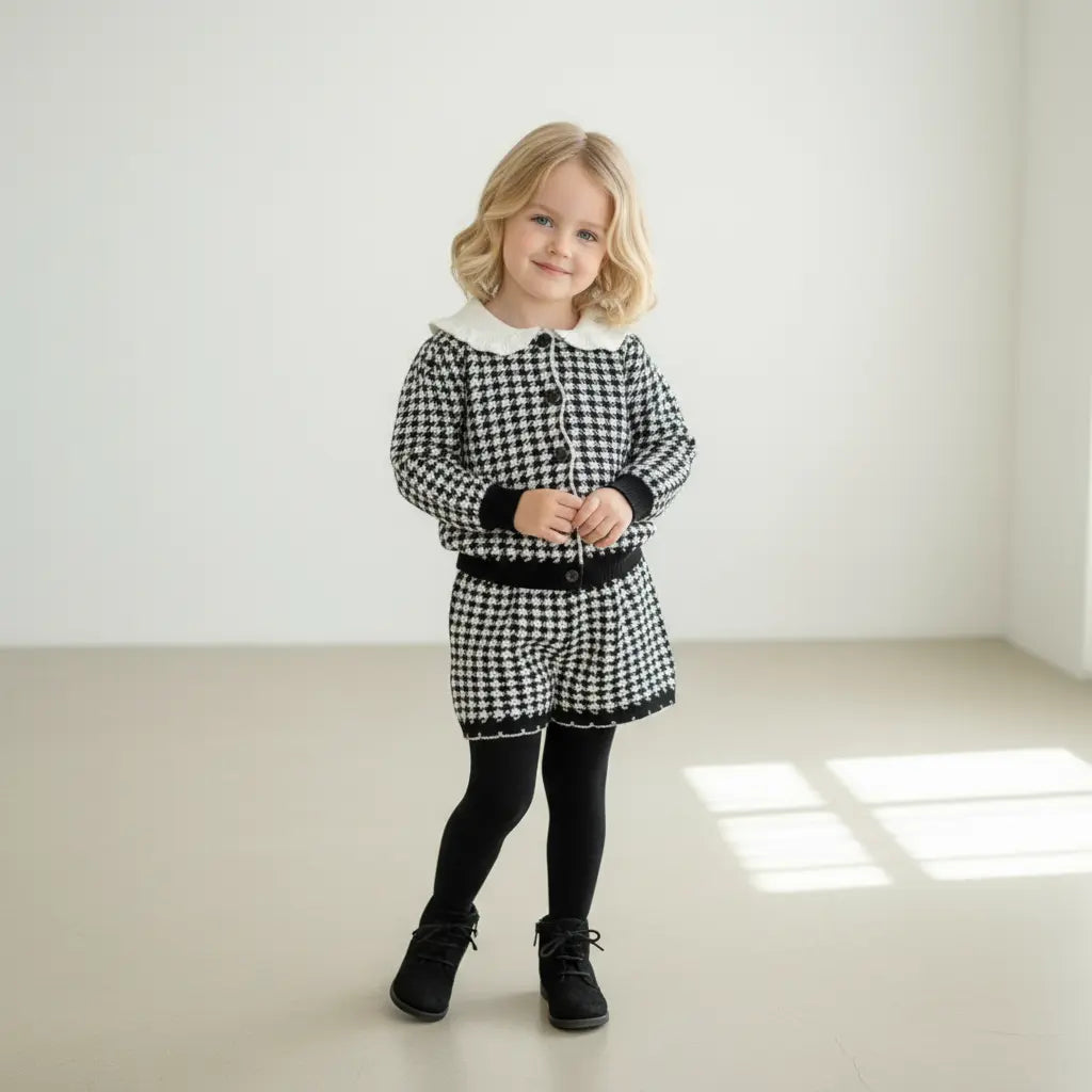 Elara Houndstooth Knit Set - Black ORELIE