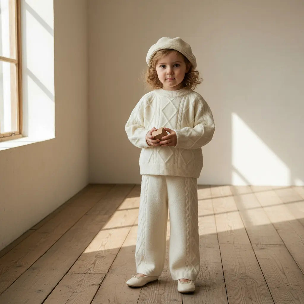 Mila Diamond Knit Set - Cream White ORELIE