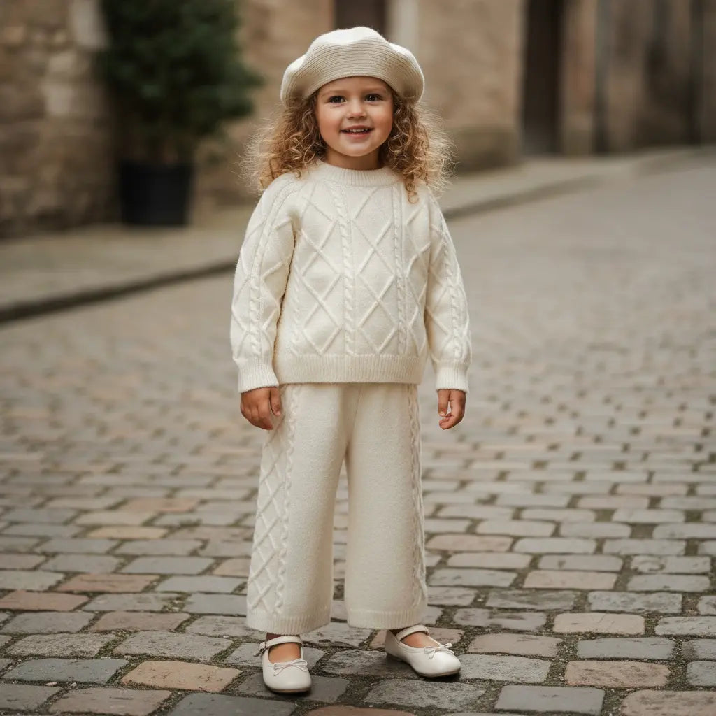 Mila Diamond Knit Set - Cream White ORELIE