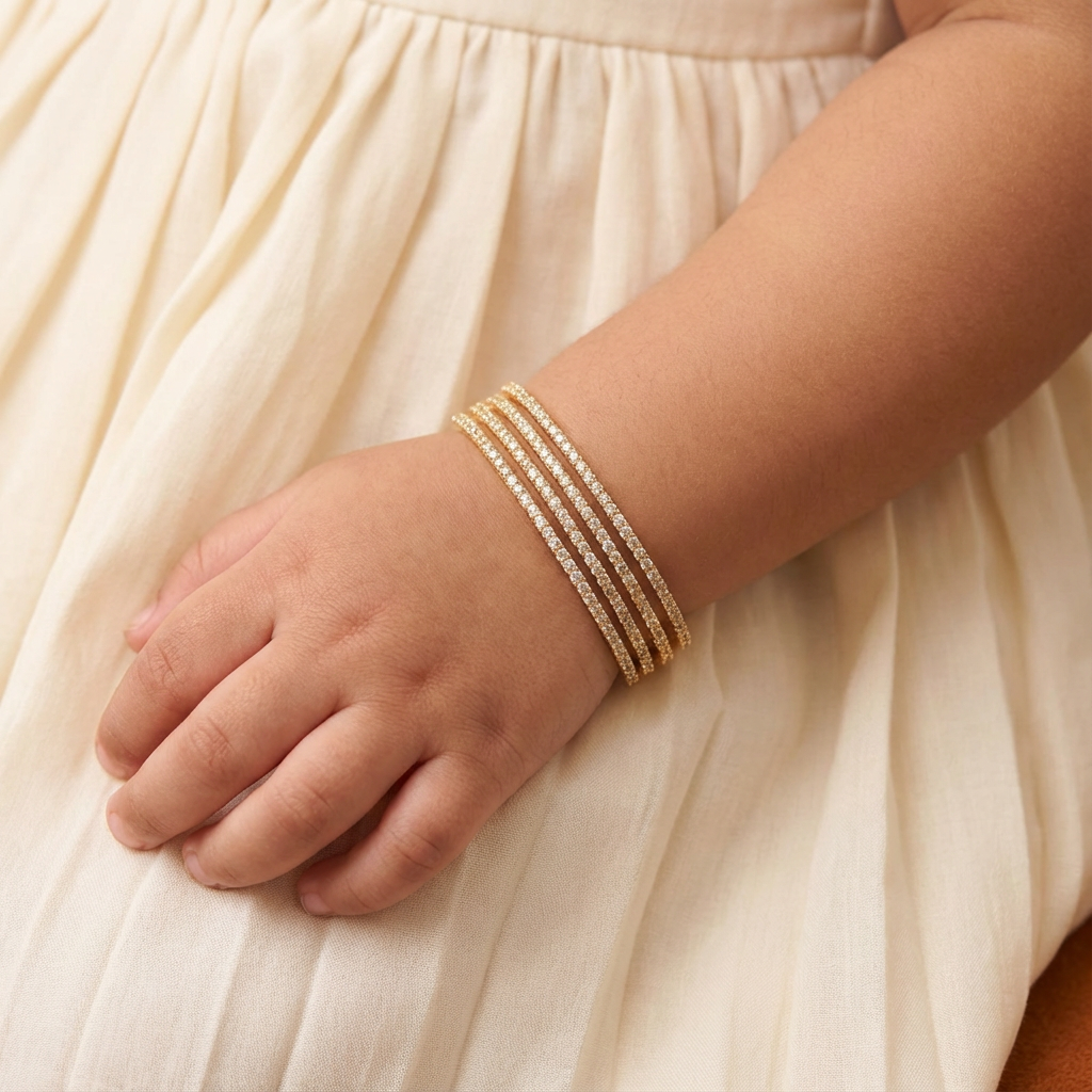 Gold Crystal Thin Bangles 4 Pieces