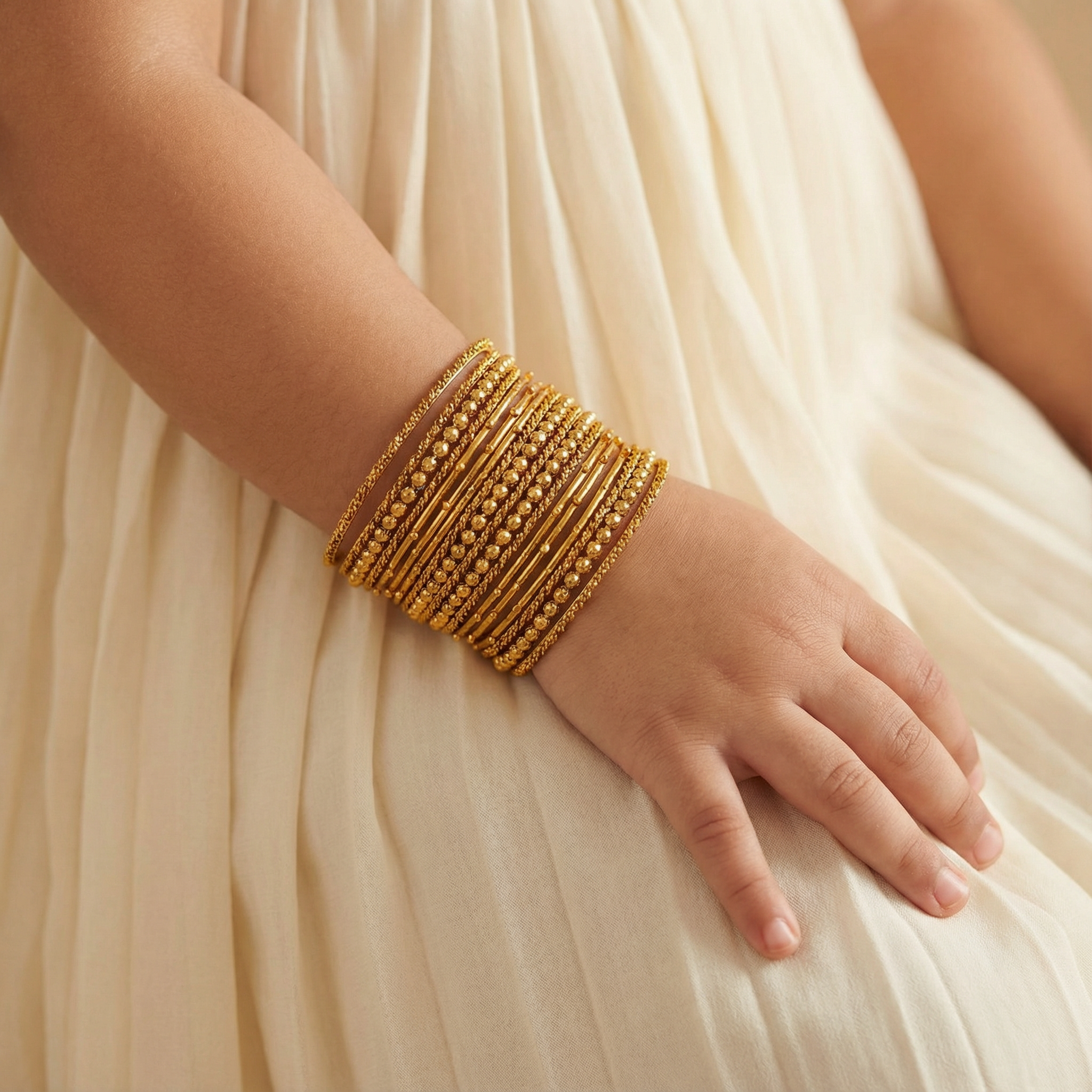 Dull Gold & Silver Bangle Set