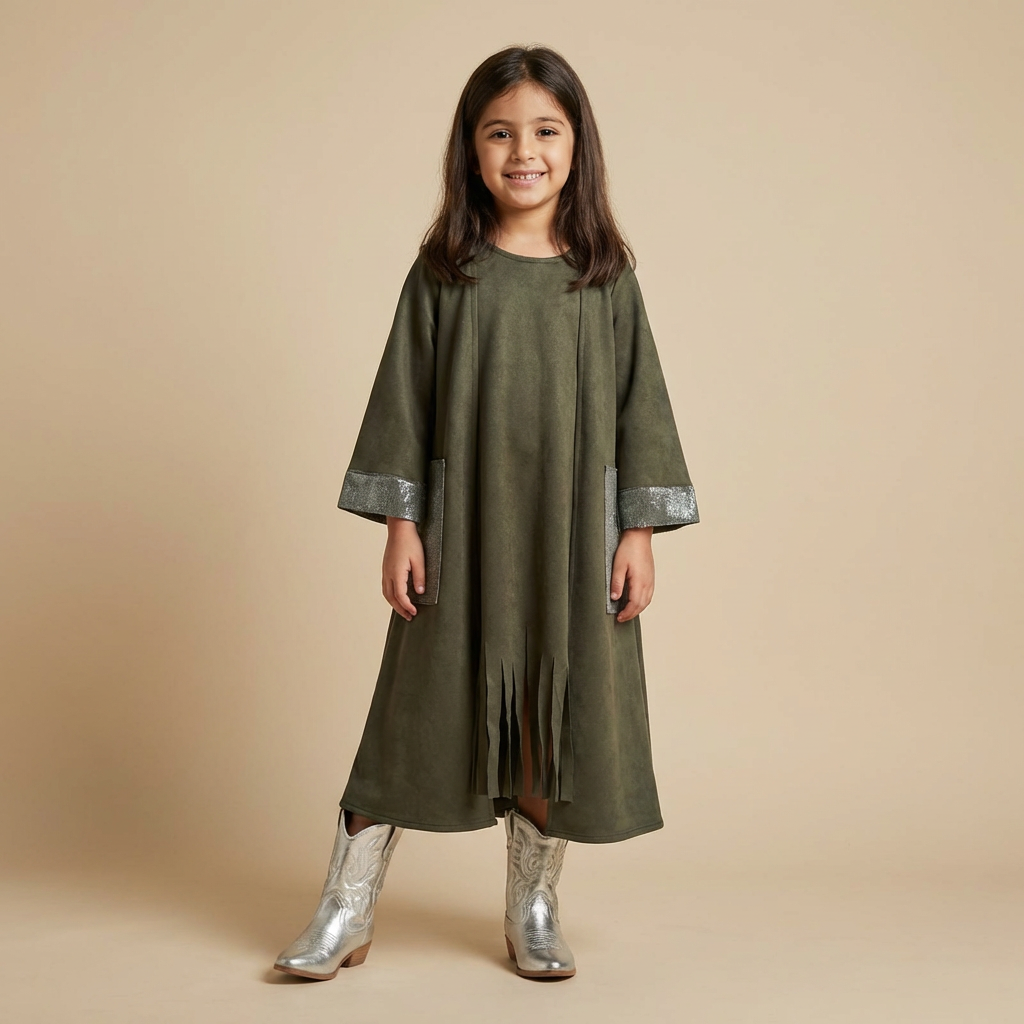 Zayna Olive Suede Fringe Set