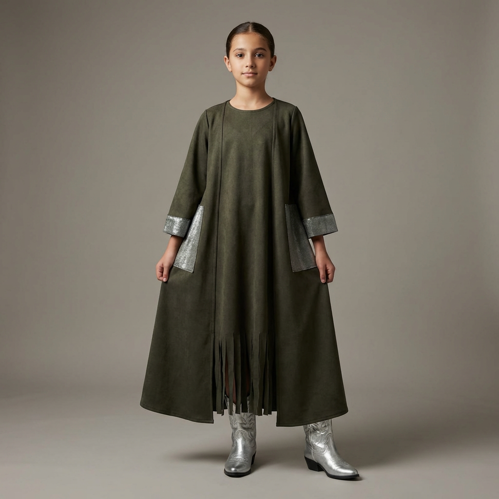 Zayna Olive Suede Fringe Set