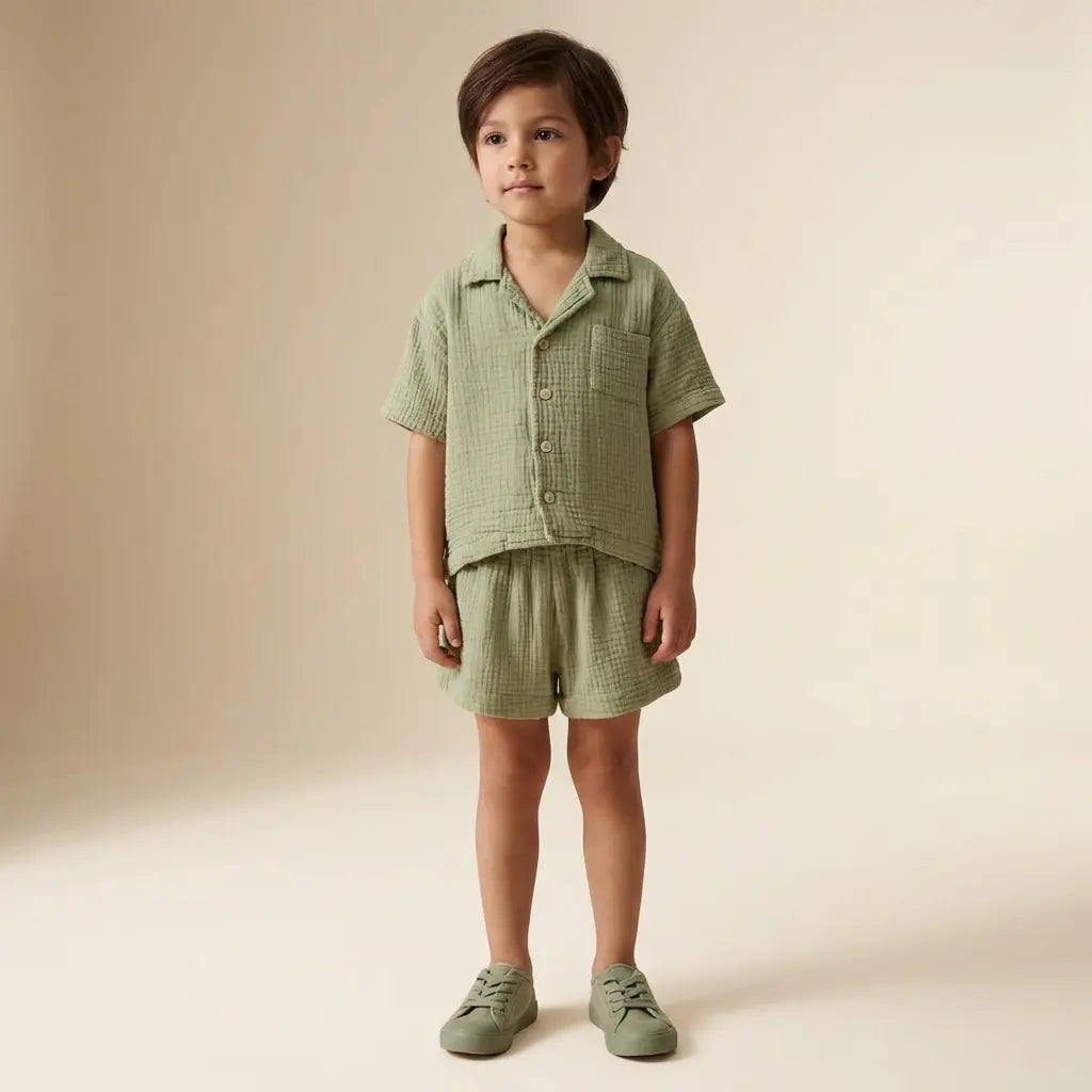 Organic Cotton Two Piece Set - Sage Green TEDDY & MINOU