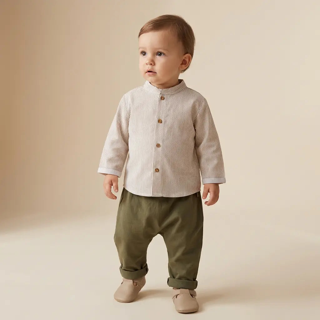 Beige Shirt & Trousers Sage Green TEDDY & MINOU