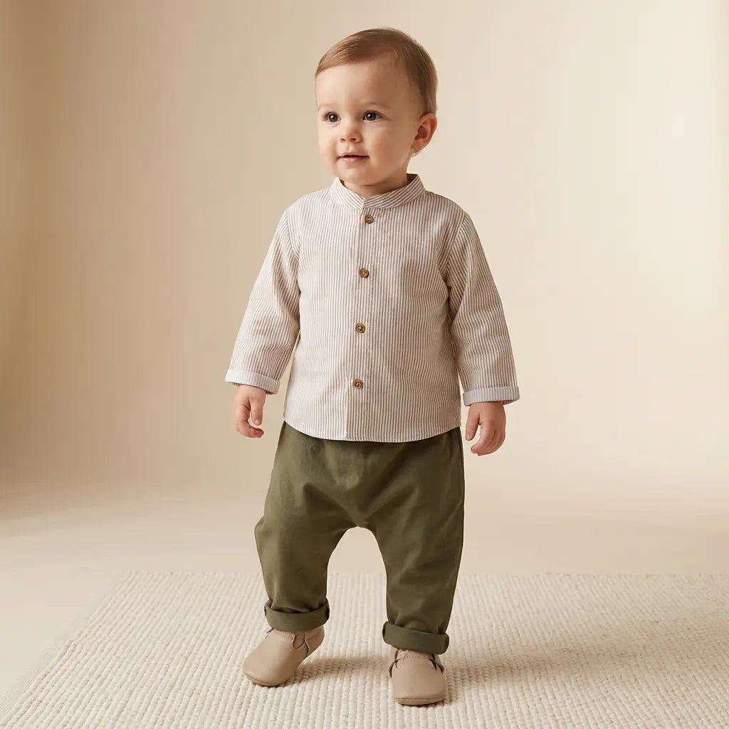 Beige Shirt & Trousers Sage Green TEDDY & MINOU