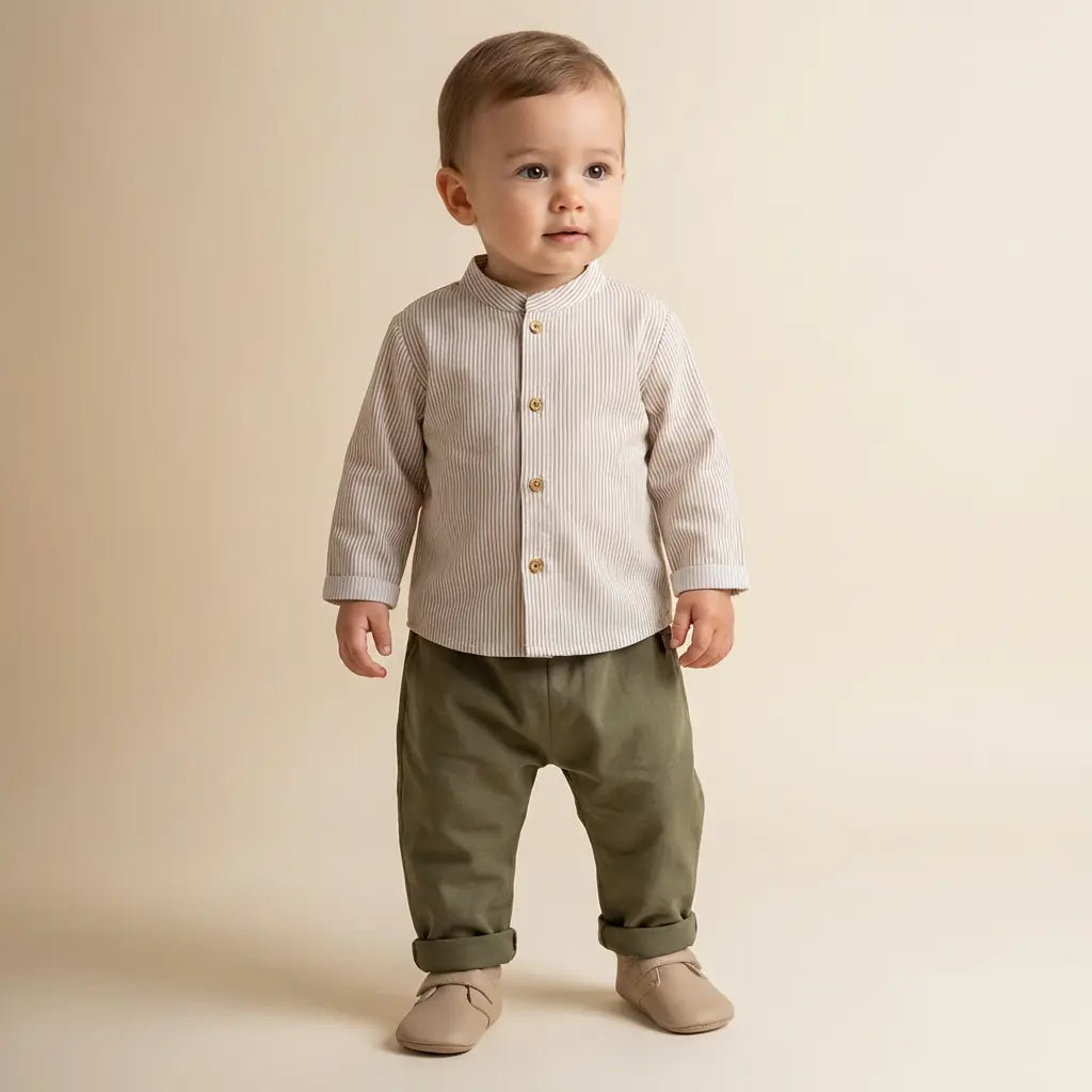 Beige Shirt & Trousers Sage Green TEDDY & MINOU