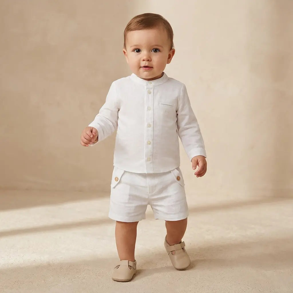 100% White Linen Baby Shirt & Shorts TARTINE ET CHOCOLAT