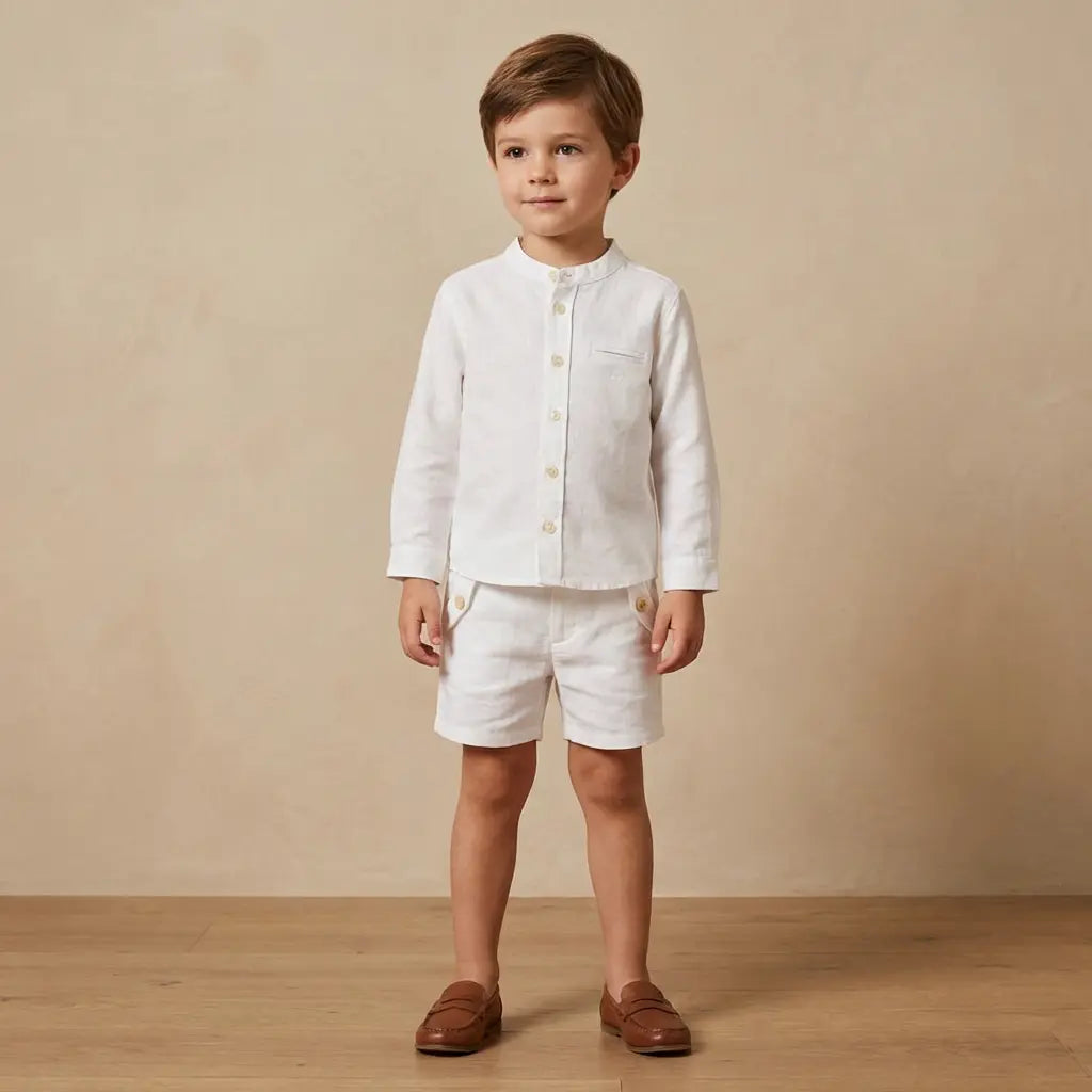 100% White Linen Baby Shirt & Shorts TARTINE ET CHOCOLAT