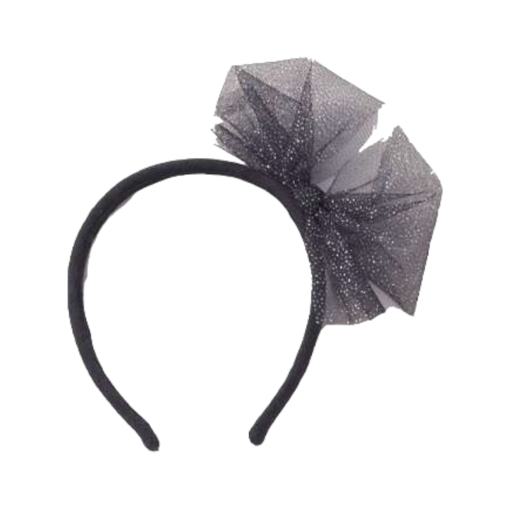 Headband With Glitter Tulle Bow - Blue