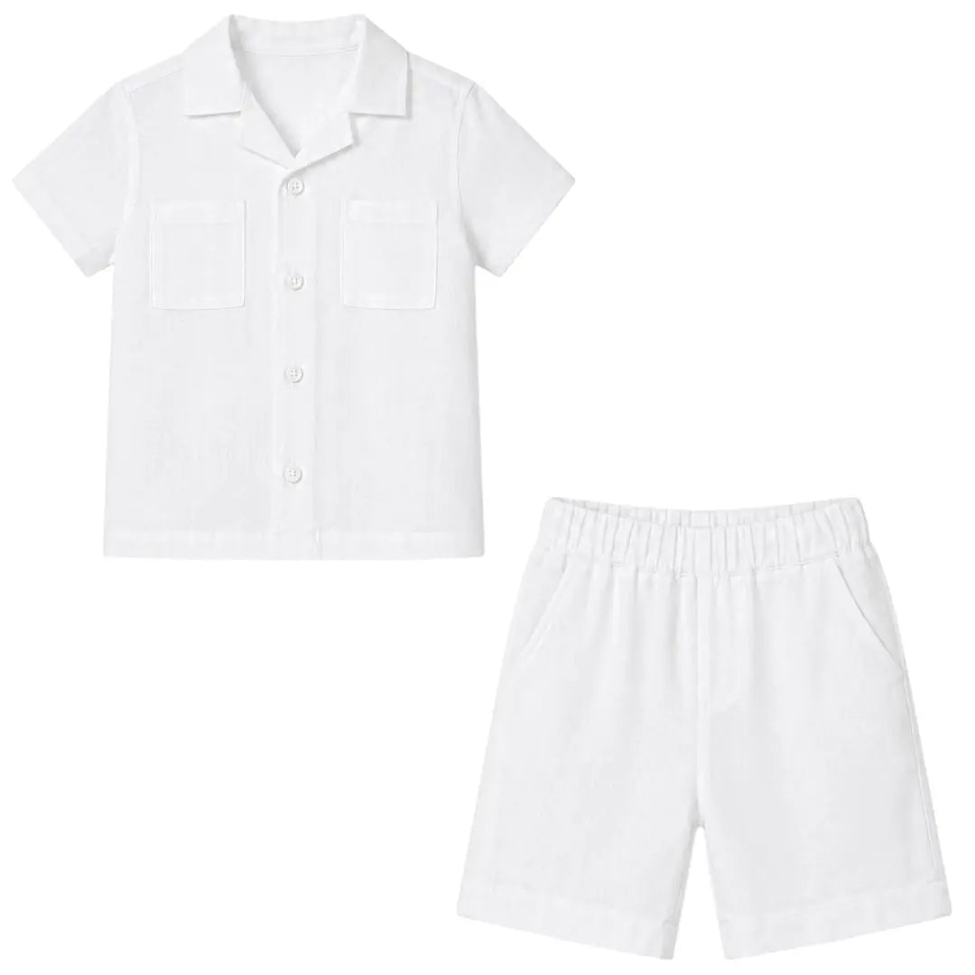 Boys White Linen Button-Down Shirt & Bermuda Shorts Set YELL OH!