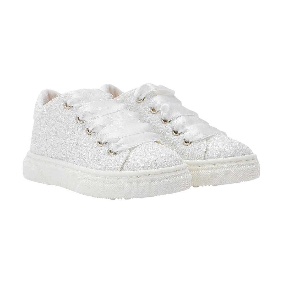 White Glitter Fabric Sneakers