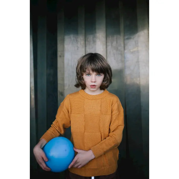 Fanatical squares knitted sweater sandstone DAILY BRAT