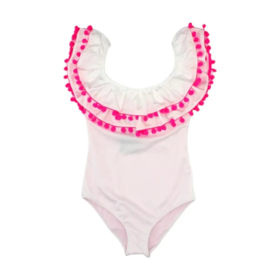 Sissi White Double Layer Pompon Hot Pink PICCOLI PRINCIPI SWIMWEAR