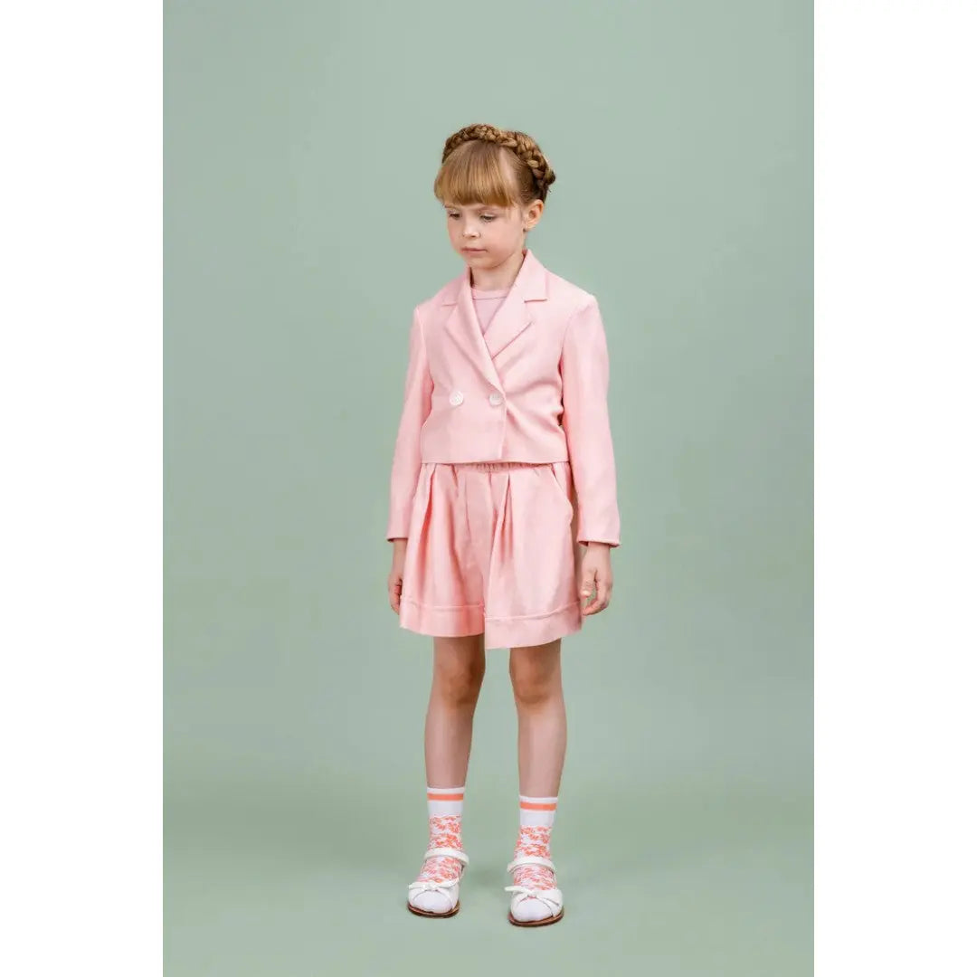 Pink Linen Blend Crop Jacket & Shorts PAADE MODE