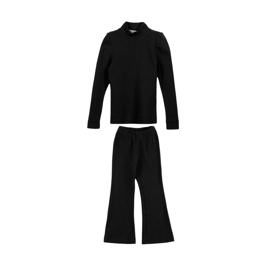 Girls Ribbed T-shirt & Leggings - Black