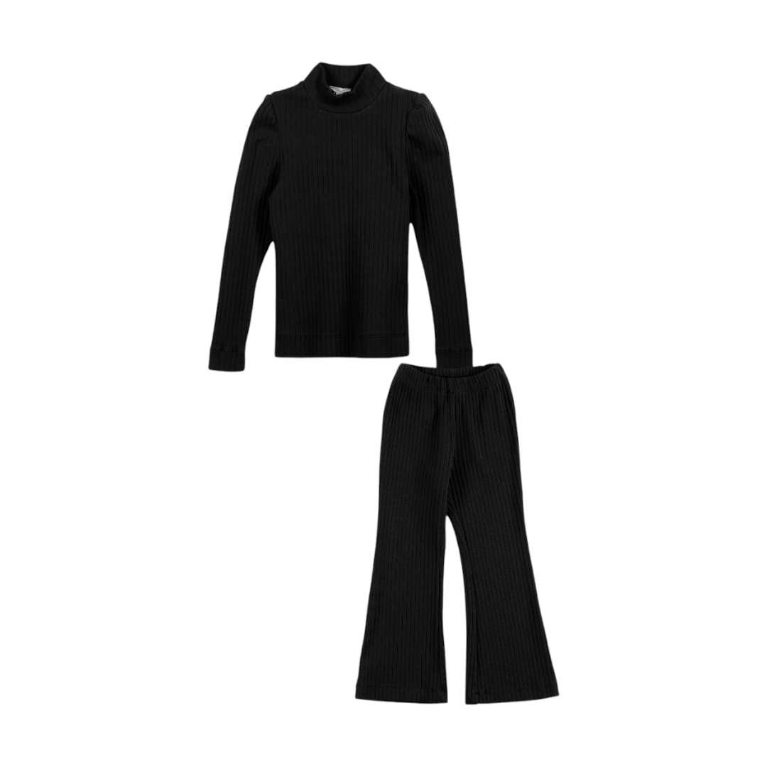 Girls Ribbed T-shirt & Leggings - Black