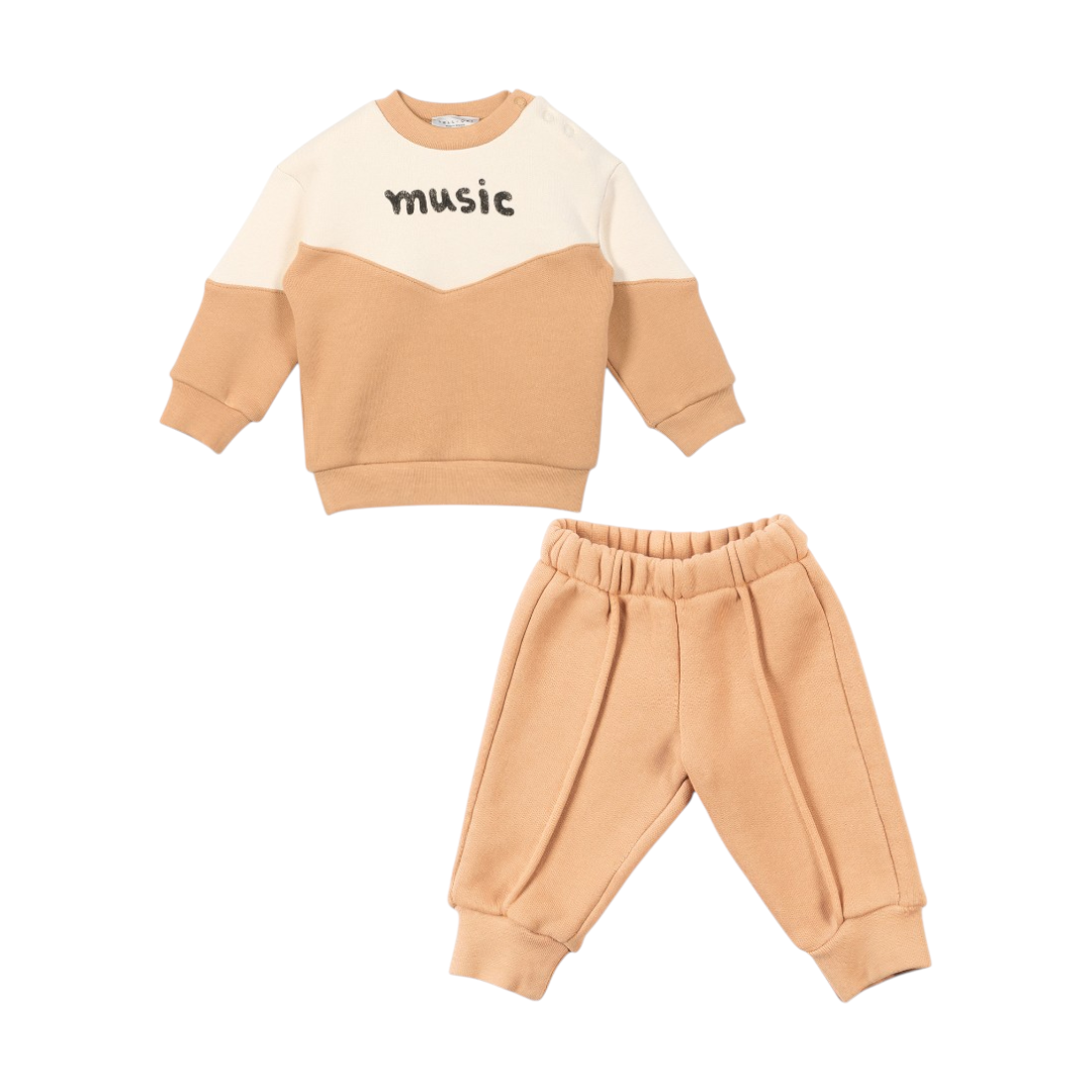 Beige & White Organic Cotton Sweatshirt & Sweatpants