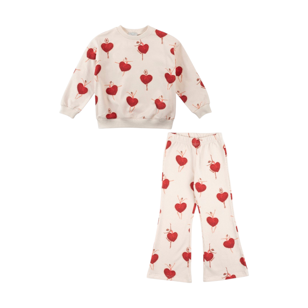 Red & Pink Organic Cotton Sweatshirt & Heart Flared Sweatpants