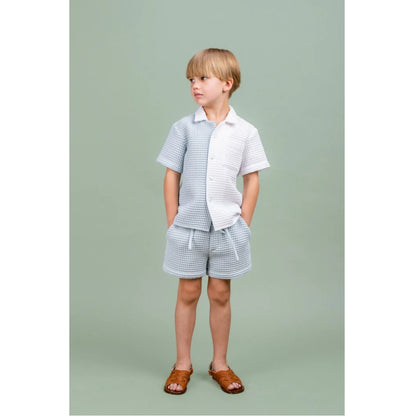 White &amp; Blue Waffle Cotton Shorts Set