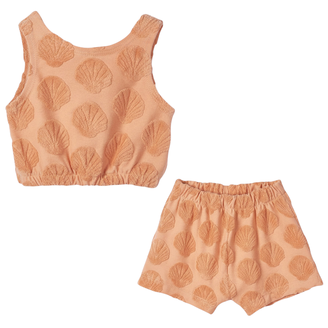 Girls Shell Coral Embossed Terry Top &amp; Shorts Set