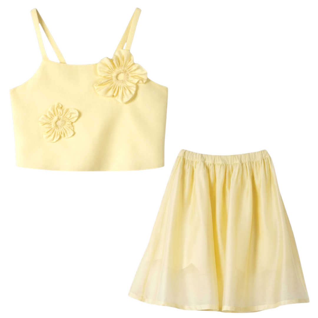 Girls Clia Daisies Sunshine Top &amp; Alba Layers Skirt Set