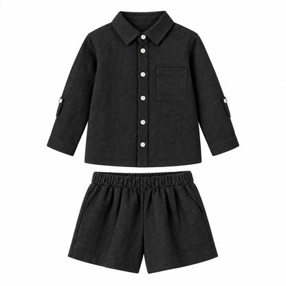 Linen Shirt &amp; Shorts - Black — product-only image