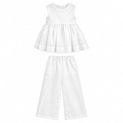 Chiffon Top Cheer &amp; Wide Trousers - White — product-only image