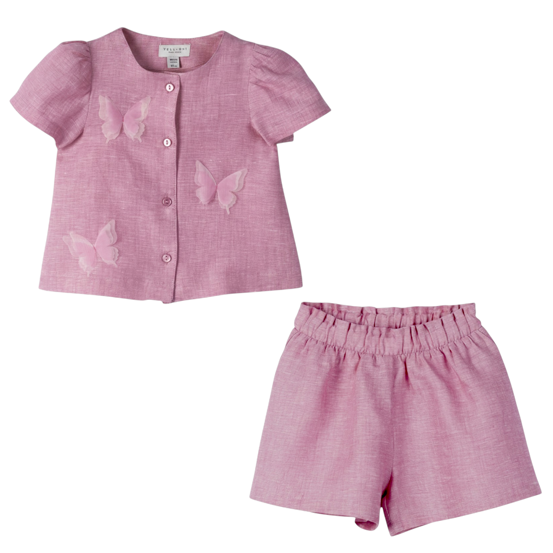 Girls Chateau Rose Linen Shirt &amp; Bermuda Shorts Set