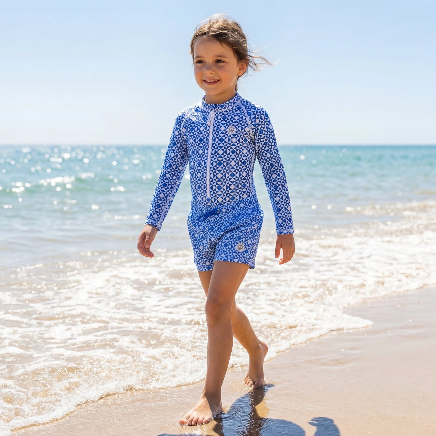 Matching Girls UV Swim Set – Mediterranean Tiles BADAWII SWIMWEAR