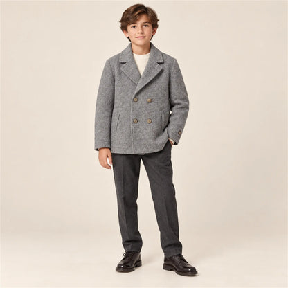 Boy Double-Breasted Peacoat – Grey – 12Y lookbook, look 2