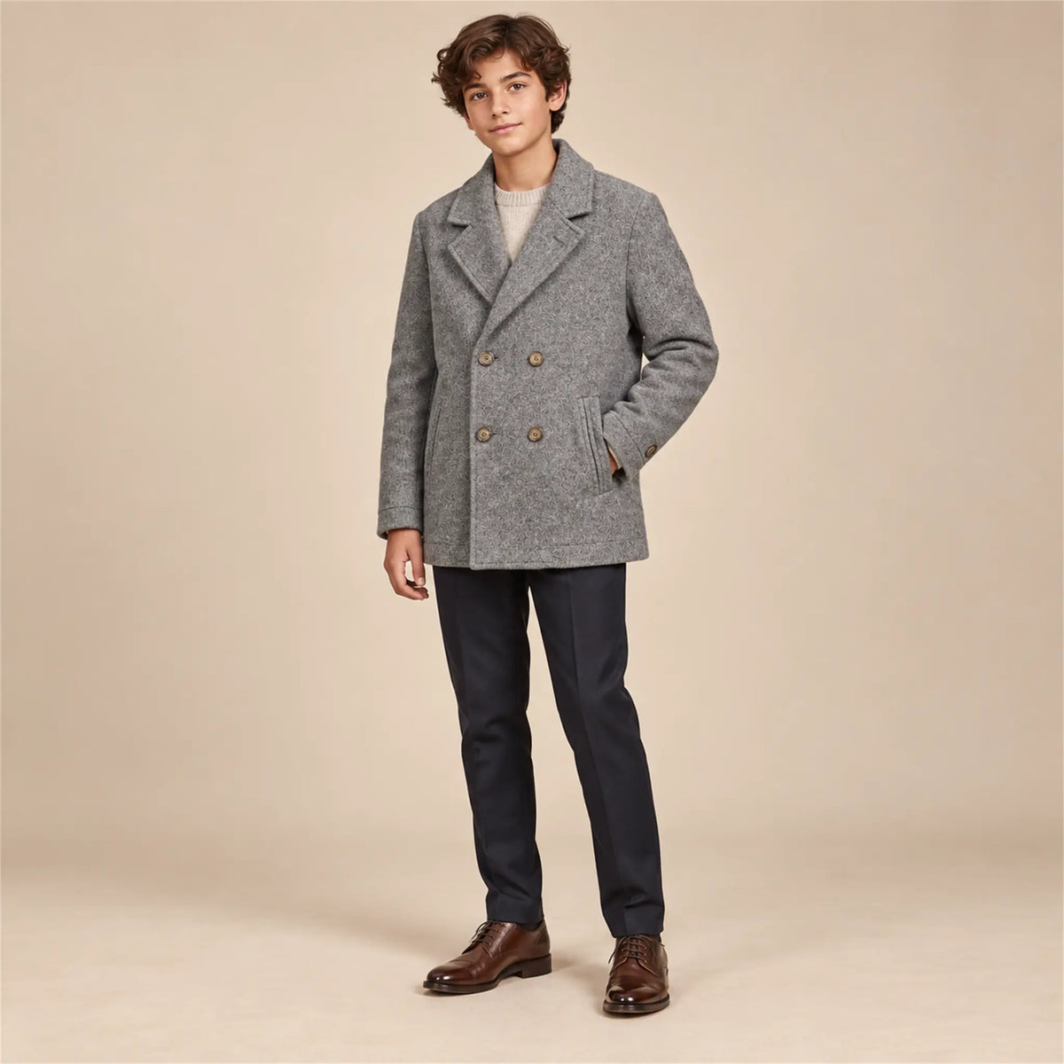 Boy Double-Breasted Peacoat – Grey – 14Y lookbook, look 1