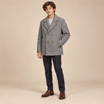 Boy Double-Breasted Peacoat – Grey – 14Y lookbook, look 1