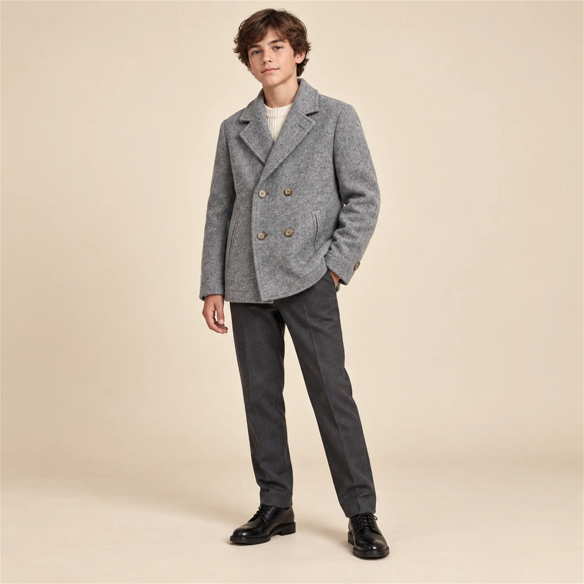 Boy Double-Breasted Peacoat – Grey – 14Y lookbook, look 2