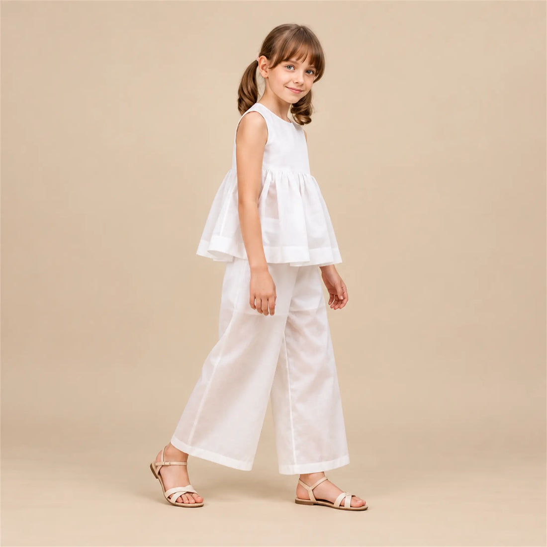Chiffon Top Cheer &amp; Wide Trousers - White — girls 12Y lookbook 1