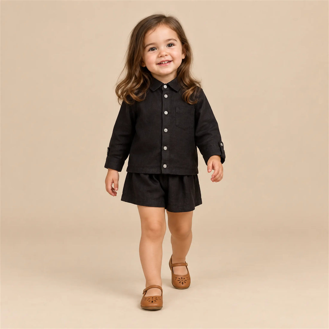 Linen Shirt &amp; Shorts - Black — girls 2Y lookbook 1