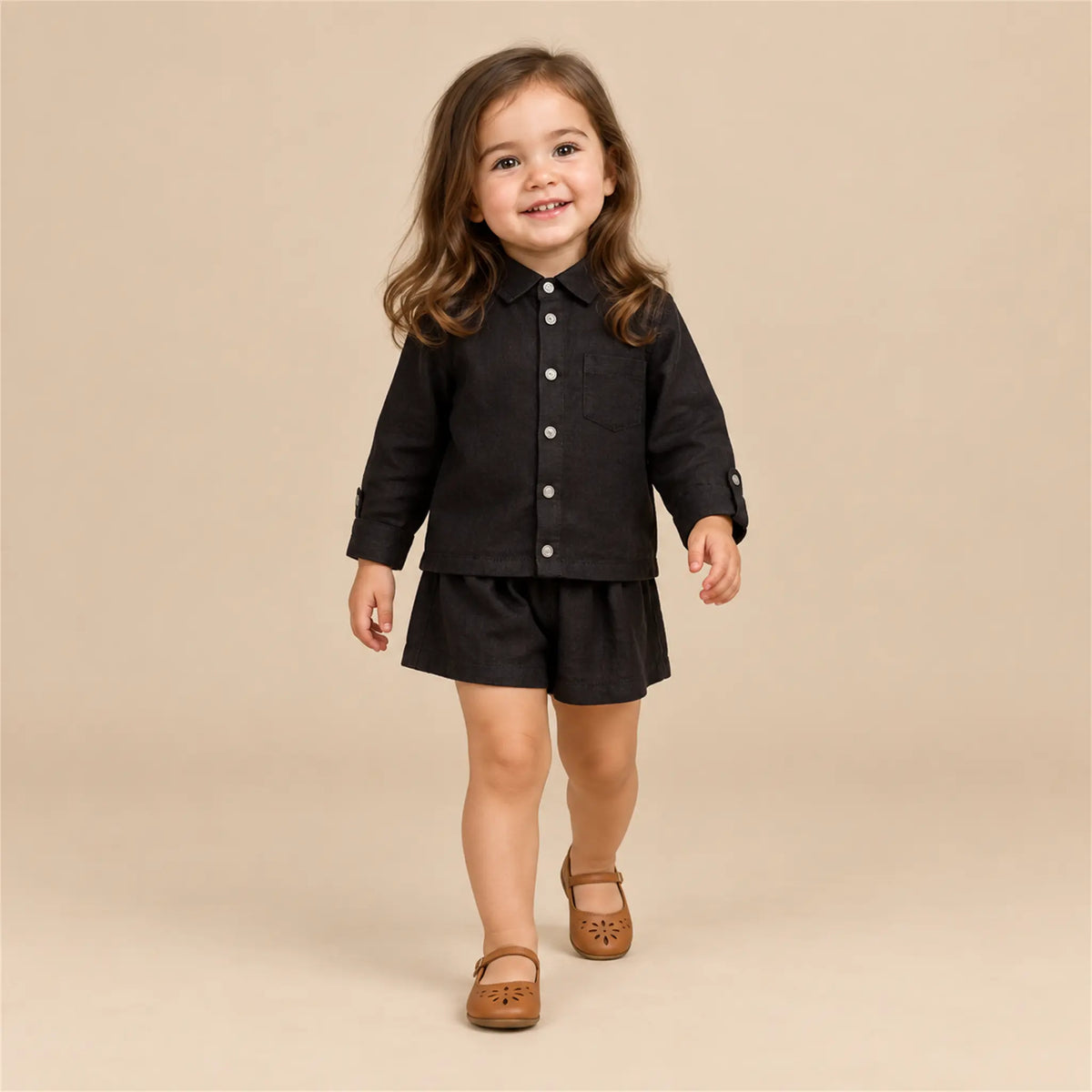Linen Shirt &amp; Shorts - Black — girls 2Y lookbook 1