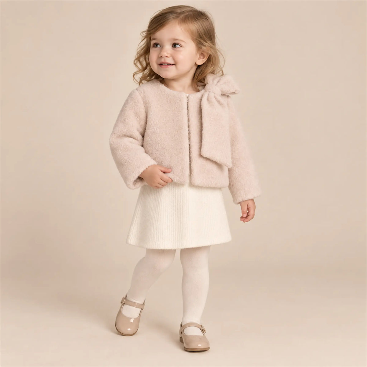Biscuit teddy jacket on girl, size 02Y — lookbook