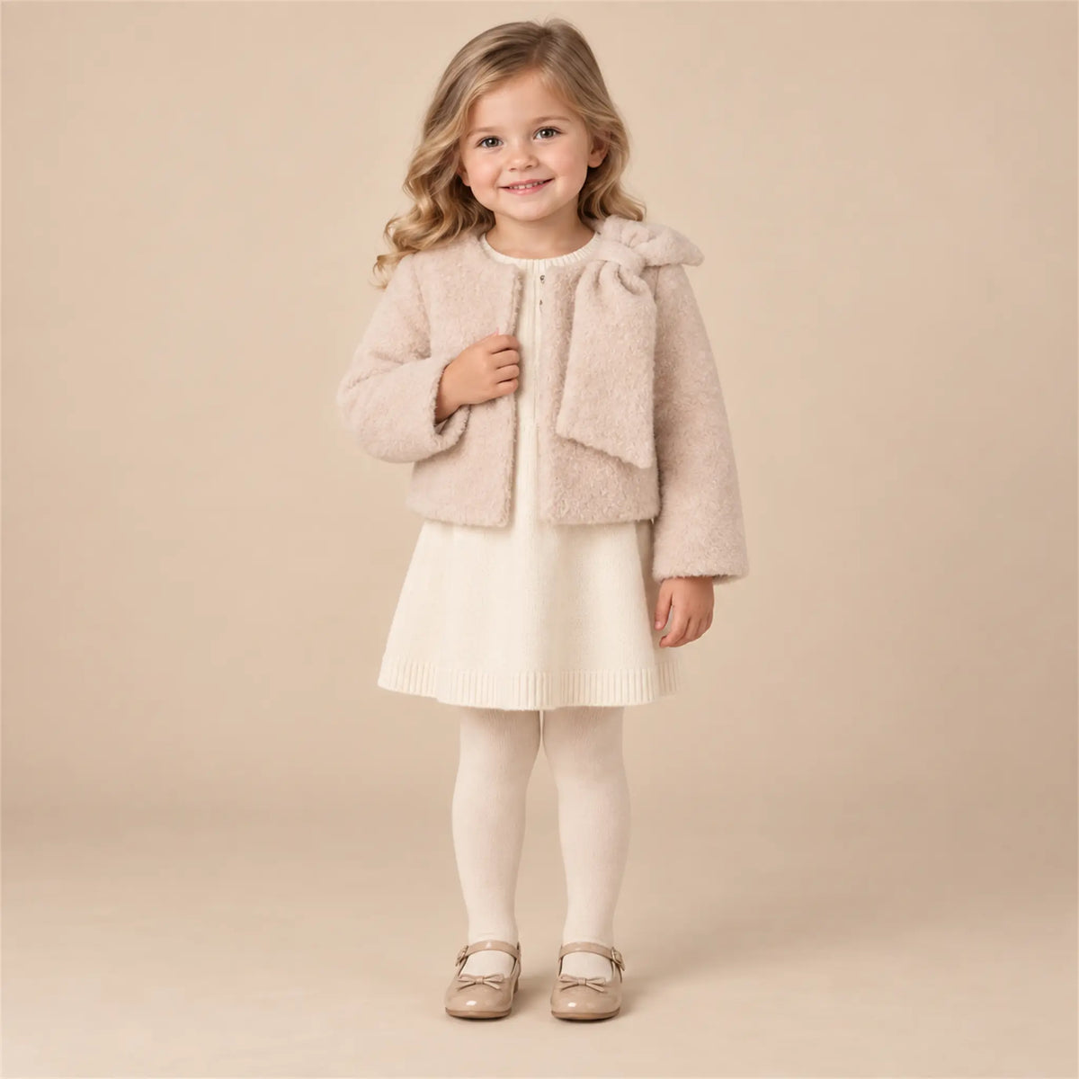 Biscuit teddy jacket on girl, size 03Y — lookbook