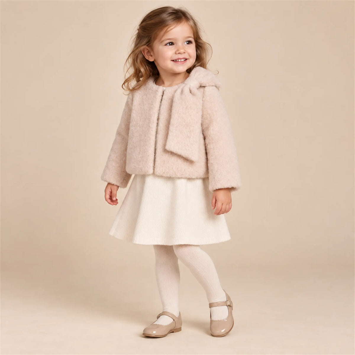 Biscuit teddy jacket on girl, size 03Y — lookbook