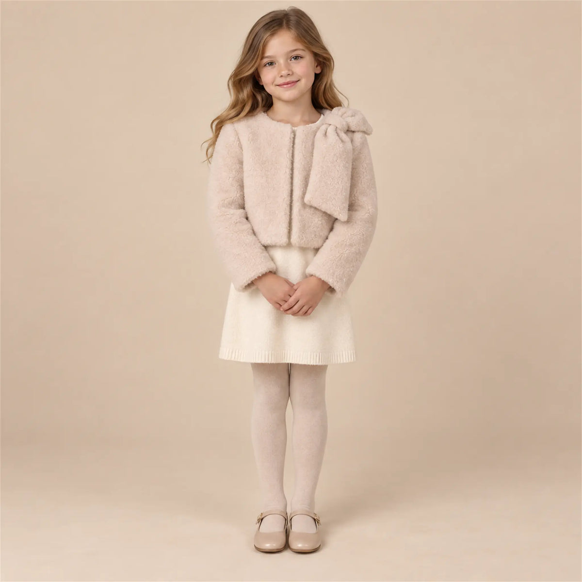 Biscuit teddy jacket on girl, size 08Y — lookbook