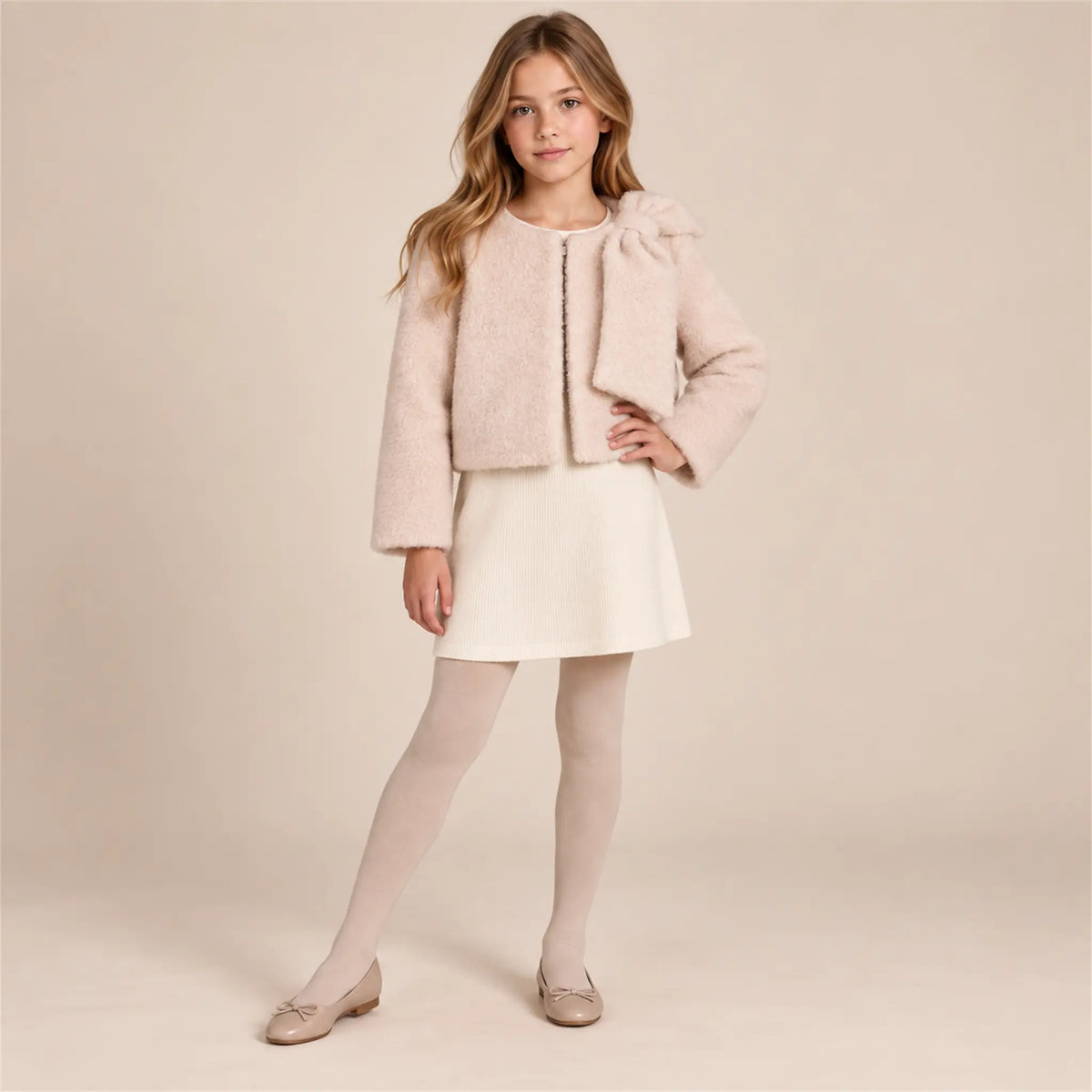 Biscuit teddy jacket on girl, size 12Y — lookbook
